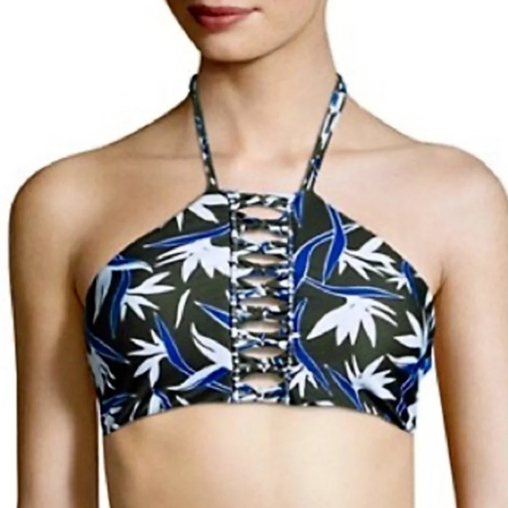 MIKOH | L | West Oz Crochet High-Neck Bikini Top Bird of Paradise Print NWT